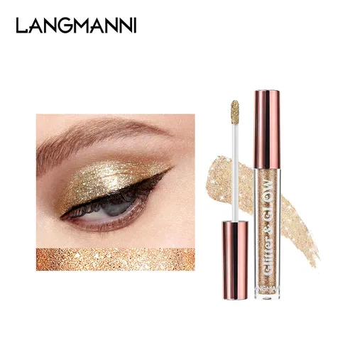 Miniatura 4 de LANGMANNI 10 sombras de ojos con purpurina líquida, juego de maquillaje metálico brillante a prueba de sudor, polvo de mezcla altamente pigmentado