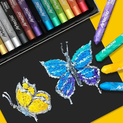 Miniatura 4 de Artecho Juego de 12 colores pasteles metálicos al óleo suaves para pintura artística, dibujo, mezcla (0.394 x 2.756 in)