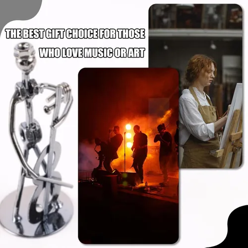 Miniatura 6 de Pequeña escultura de hierro, músico de metal, decoración de figuras de arte, regalo de estatua de hombre musical, exhibición para escritorio