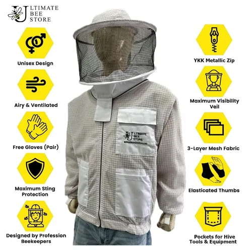 Miniatura 5 de Chaqueta de abeja altamente ventilada, 3 capas de apicultura, chaqueta de apicultura de alta calidad, chaqueta de apicultura de protección completa