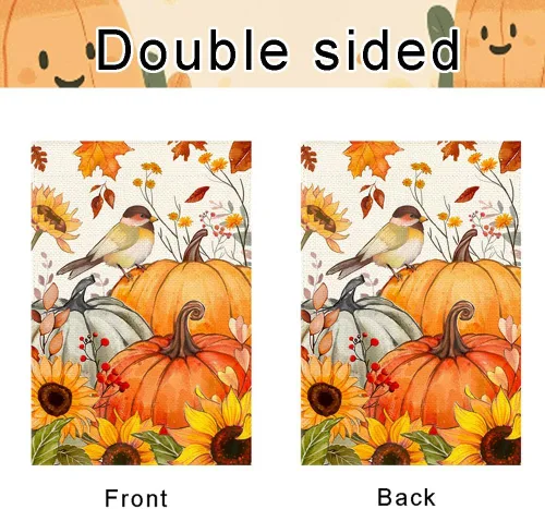 Miniatura 7 de Bandera de jardín de calabazas de pájaro de otoño de 12 x 18 pulgadas, doble cara exterior, hojas de girasol de otoño, cosecha de Acción de Gracias