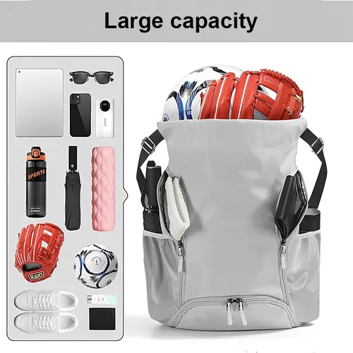 Miniatura 7 de Mochila deportiva con cordón, bolsa de gimnasio impermeable para mujeres y hombres, paquete de baloncesto con compartimento para zapatos, Negro