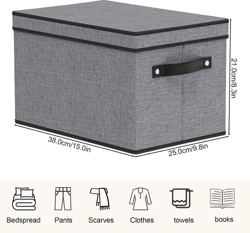 Miniatura 4 de Contenedor de almacenamiento plegable, caja de almacenamiento de 10.2 x 7.8 x 6.7 pulgadas con tapa, organizador de armario para organizar con asas