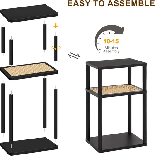 Miniatura 6 de YGYQZ Mesa auxiliar de ratán, mesa auxiliar estrecha para sofá, mesita de noche alta para espacio pequeño, mesita de noche delgada con estorge, sala