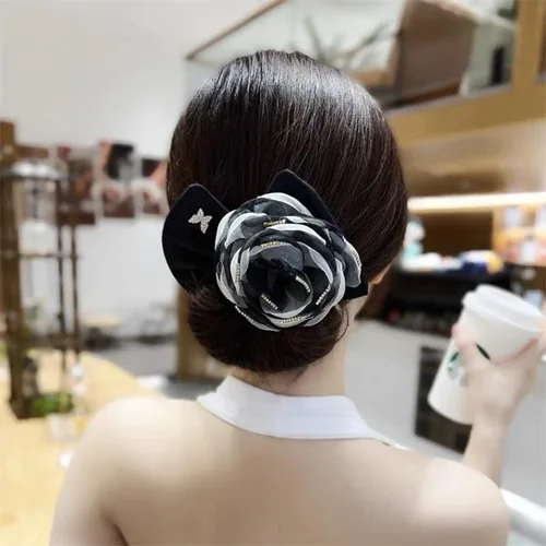 Miniatura 5 de YOYLMAL - 3 piezas para hacer moños de cabello para tornillo, moño flexible de flor de camelia grande, lazos para el cabello de torsión francesa
