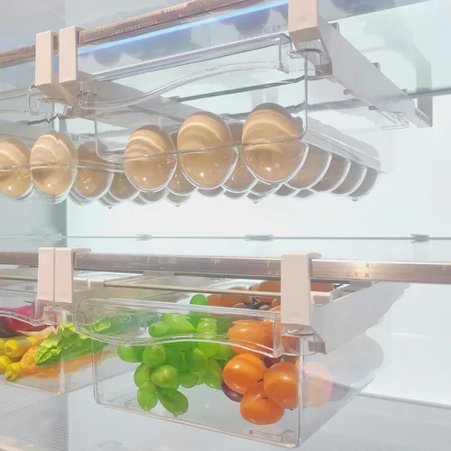 Miniatura 8 de URALFA Organizador de cajones para refrigerador, cajones ajustables para frutas y verduras, extraíble con asa, caja de almacenamiento de soporte