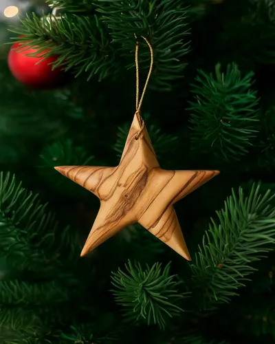 Miniatura 2 de Adorno de madera de olivo con estrella de Bethlehem, decoración colgante de madera de olivo maciza hecha a mano de Tierra Santa, diseño único