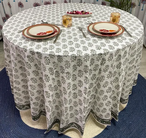 Miniatura 41 de Ridhi Mantel redondo con estampado de bloque a mano, 100% algodón, reutilizable, color rosa flamenco, de 60 pulgadas, mantel decorativo para uso