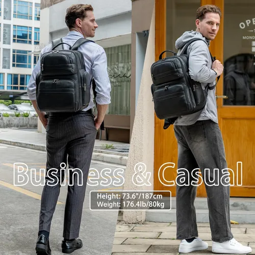 Miniatura 6 de TIDING Mochila de cuero vintage para hombre de 15.6 pulgadas, bolsa para laptop de gran capacidad, viajes de negocios, senderismo, mochilas de hombro