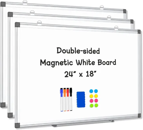 Miniatura 13 de Pizarra blanca grande de borrado en seco para pared, 60 x 40 pulgadas, pizarra magnética de doble cara con bandeja larga para bolígrafos, pizarra