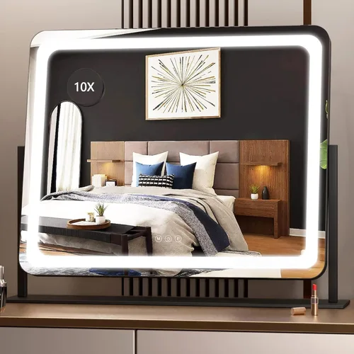 Miniatura 15 de Hasipu Espejo de tocador con luces, espejo de maquillaje LED de 24.2 x 19.7 pulgadas, espejo iluminado con aumento de 10 veces y USB, soporte