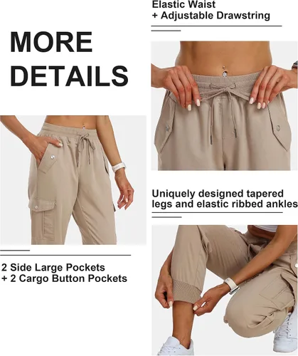 Miniatura 5 de MoFiz Pantalones cargo para mujer, ligeros, con cintura elástica, pantalones deportivos de senderismo, pantalones casuales de viaje con bolsillo