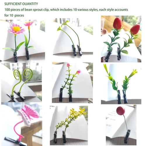 Miniatura 6 de 100 pinzas para el pelo de brotes de frijoles, pinzas para el pelo de plantas divertidas, horquilla de hierba pequeña, accesorios para el cabello