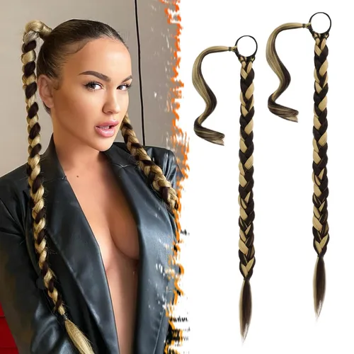 Miniatura 16 de Barsdar Extensión de 26 Pulgadas de Cola de Caballo Trenzada Larga con Banda Elástica - Extensiones de Cabello en Cola de Caballo Recta y Elegante