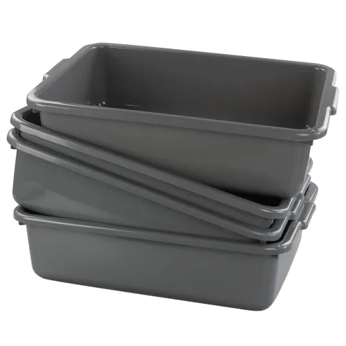 Juego de 4 cajas de plástico gris de 13 L, caja de autobús comercial grande para platos