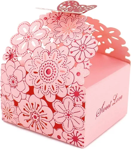 Kslong Juego de 50 unidades por juego de cajas de regalo de galletas, recuerdos románticos de boda, bonita caja de chocolate para bodas, suministros