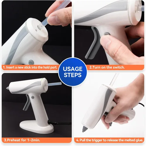 Miniatura 6 de Krightlink Kit de pistola de pegamento caliente con 30 barras de pegamento, precalentamiento rápido, boquilla de precisión de 20 W de alta