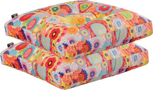 Miniatura 11 de Paquete de 2 cojines de mimbre para asiento de patio para exteriores e interiores con lazos, cojín para silla de comedor, 17 x 17 pulgadas