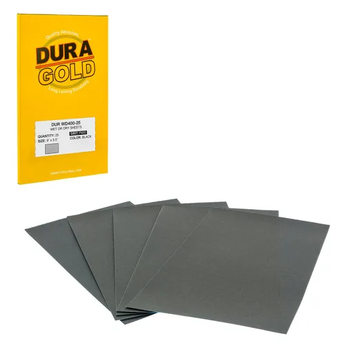 Miniatura 12 de Dura-Gold Hojas de papel de lija húmedas o secas de 5-1/2 x 9 pulgadas, variedad de grano 150, 220, 320, 400, 600 (5 cada una, 25 en total) - Lijado
