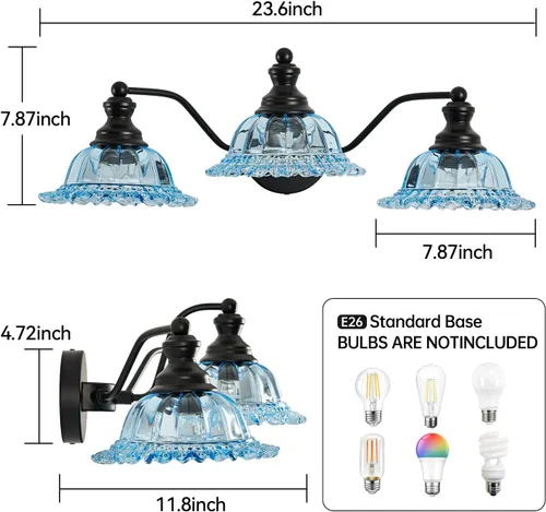Miniatura 2 de XIEDUN Luz de Tocador de 3 Luces Azul y Negra Accesorio de Iluminación de Baño Negro y azul