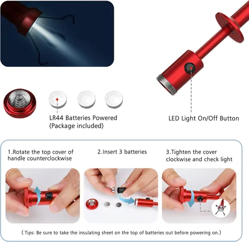 Miniatura 8 de Housolution Herramienta Agarradora Magnética de 28.34 pulgadas de Cuatro Garras, Recogedor Alcanzador de Manguera Doblable Barredora con Luz LED