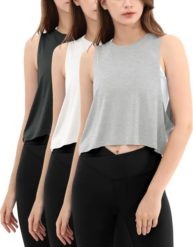 Miniatura 20 de ODODOS Paquete de 3 camisetas sin mangas sueltas para mujer, camisetas sin mangas para gimnasio, atletismo, entrenamiento, camisetas de yoga