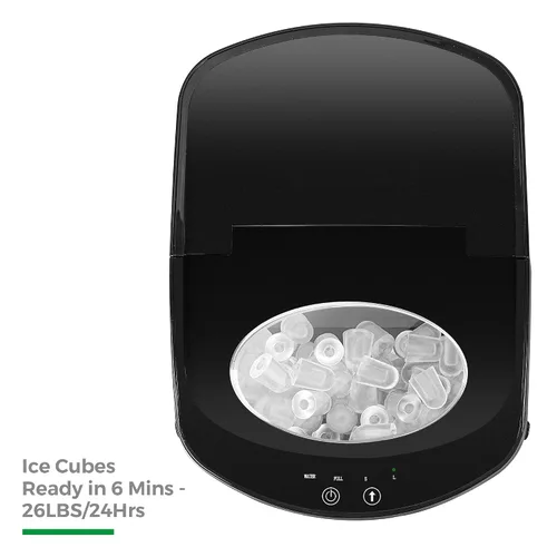 Miniatura 5 de Caynel Máquina para hacer hielo para encimera, 9 cubitos de hielo listos en 6 minutos, 26 libras/24 horas, luces indicadoras LED, compacta