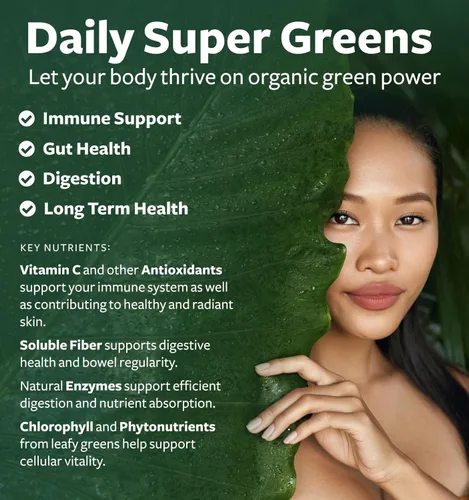 Miniatura 2 de Suplemento orgánico USDA Super Greens – Suplemento orgánico de frutas y verduras para adultos con 28 complejos de superalimentos con raíces