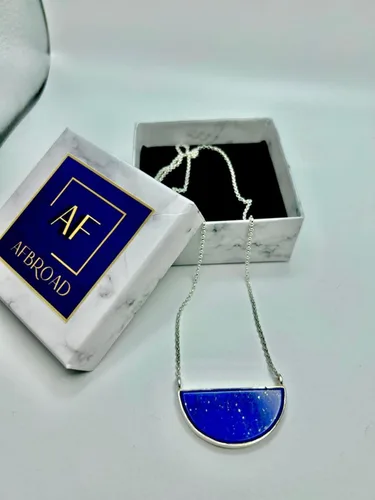 Miniatura 4 de Collar de lapislázuli azul afgano 100% natural y original con colgante de plata 925 de 19 pulgadas para niñas, mujeres y novias para el día de San
