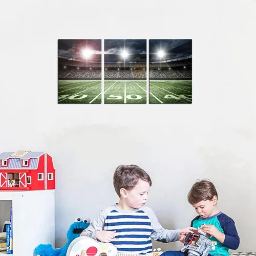 Miniatura 8 de TAOMI Lienzo decorativo para pared de rugby Field Match Sport Spot Light para habitación de los niños, dormitorio, 3 piezas, arte moderno, fútbol