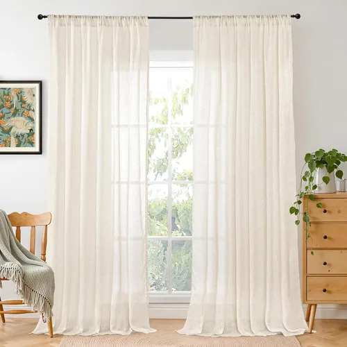 Miniatura 157 de BGment Cortinas de lino café de 30 pulgadas de largo para ventana pequeña, cortinas de media ventana beige semitransparentes ligeras con bolsillo
