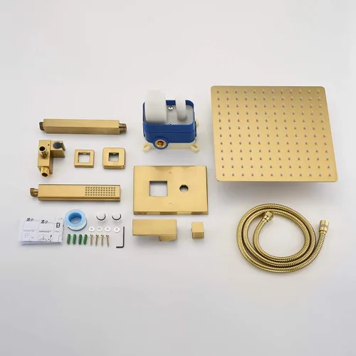 Miniatura 9 de Iriber - Sistema de regadera de lluvia de montaje en techo de oro cepillado con cabezal de regadera de 12 pulgadas y juego de regadera de mano Negro