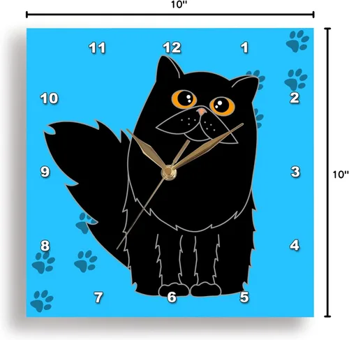 Miniatura 9 de 3dRose DPP_6109_1 - Reloj de pared, de pelo largo, color negro, gato persa con estampado de patas, 10 x 10 pulgadas