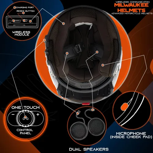 Miniatura 5 de Milwaukee Helmets H7010 Flat Grey Mayday Modular Casco de motocicleta inalámbrico de cara completa - Stream Music-Llamadas telefónicas