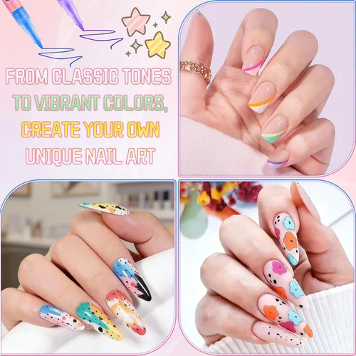 Miniatura 4 de Juego de bolígrafos de arte de uñas de 12 colores, bolígrafos de esmalte de uñas 3D, bolígrafos de arte de uñas para puntear, dibujar, pintura