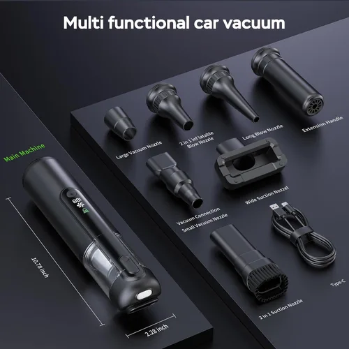 Miniatura 7 de Aspiradora portátil para automóvil, inalámbrica, 18000 Pa 4 en 1, mini aspiradora de potencia de succión, motor sin escobillas de 120 W, aspiradora