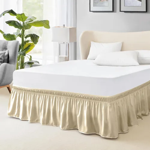 Miniatura 8 de FreshCulture Falda de cama King, con volantes antipolvo para cama de tamaño King, fácil ajuste con caída a medida de 15 pulgadas, falda de cama