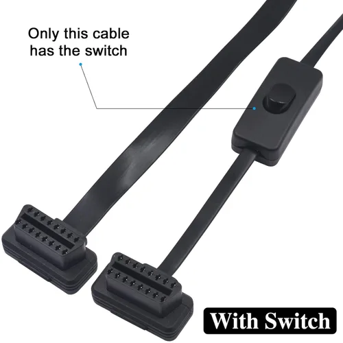 Miniatura 4 de Duttek Cable divisor OBD II (con interruptor), OBD2 de 16 pines macho a hembra de extensión de diagnóstico Y cable plano para todos los equipos OBD