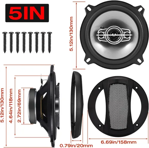 Miniatura 3 de Altavoces coaxiales de coche de 4 vías de 5 pulgadas, 300 W máx. Altavoz de audio para automóvil de 4 ohmios con tweeters de cúpula PEI, tweeters