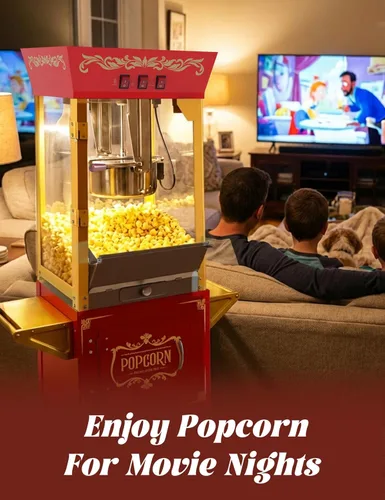 Miniatura 2 de Máquina de palomitas PopBria con carrito, auténtica máquina de palomitas estilo cine de 10 oz con bandeja calentadora, máquina de palomitas vintage