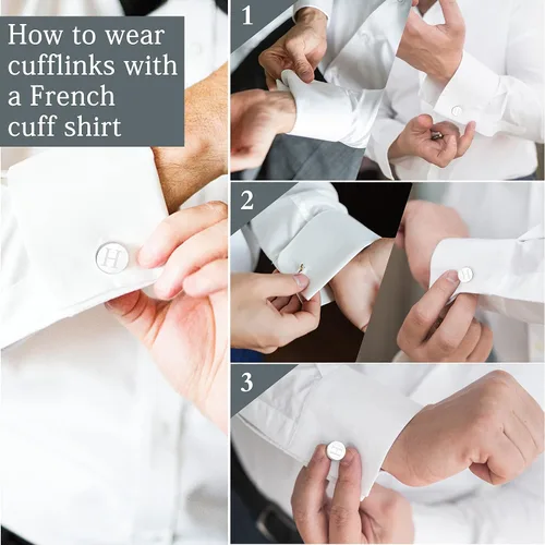 Miniatura 3 de LOYALLOOK - Gemelos de acero inoxidable grabados con inicial y clip de corbata, diseño de letras del alfabeto con caja de regalo, A-Z, acero