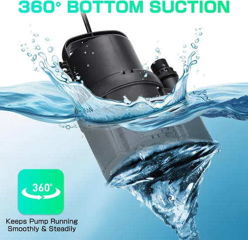 Miniatura 3 de D-HONOR - Bomba sumergible de 1/6 HP 1370 GPH, bomba de sumidero sumergible para agua limpia, bomba eléctrica con salida de agua de 1 pulgada