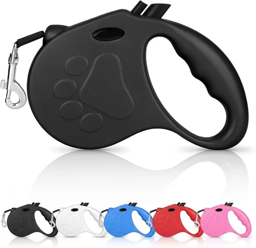 Correa retráctil para perro, correa de paseo para perros de 16 pies para perros pequeños de hasta 77 libras, mango antideslizante, color negro