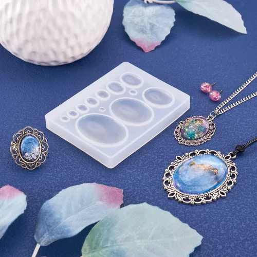 Miniatura 5 de Craftdady Molde de silicona con gemas de cabujón de 10 cavidades, molde de fundición de resina ovalada para resina epoxi UV, bricolaje