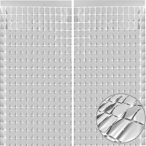 Miniatura 10 de PADELO Fondo de pared negro brillante, cortina de fondo cuadrada, 2 piezas de 3.3 x 6.6 pies, telón de fondo negro con serpentina para graduación