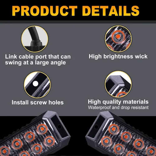 Miniatura 4 de 4 PCS Luces Estroboscópicas de Emergencia Intermitentes de Montaje en Superficie Ámbar Blanco 24-LED para Camiones Automóviles Vehículos Mini Luces
