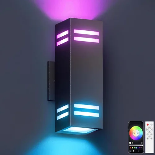 Miniatura 11 de KIZON Luces de pared inteligentes para exteriores RGBCW que cambian de color, moderno aplique de atardecer a amanecer, iluminación de arriba
