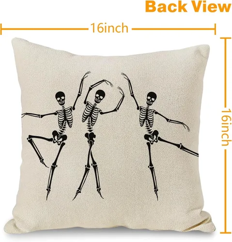Miniatura 7 de JOOCAR Fundas de almohada de calavera de Halloween, diseño de esqueleto, divertida funda de cojín para sofá, decoración del hogar, 16 x 16 pulgadas