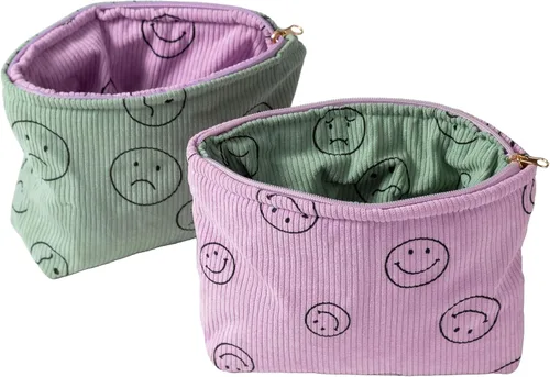 Miniatura 10 de Bolsas de cosméticos para mujer, bolsa de cosméticos de pana, bolsos estéticos para mujer, bolsos de mano con puntos sonrientes, organizador