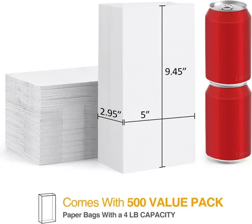 Miniatura 2 de BagDream Paquete de 500 bolsas de almuerzo estándar #4, bolsas de almuerzo de papel kraft blanco a granel para aperitivos, sándwich, manualidades